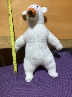 Handknit White Polar Bear Plush with Orange Nose